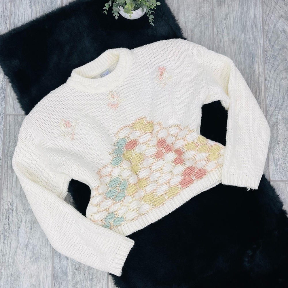 Miss Nubia Vintage Pastel Cream Colors Knit Crop Oversized Pullover Sweater Top